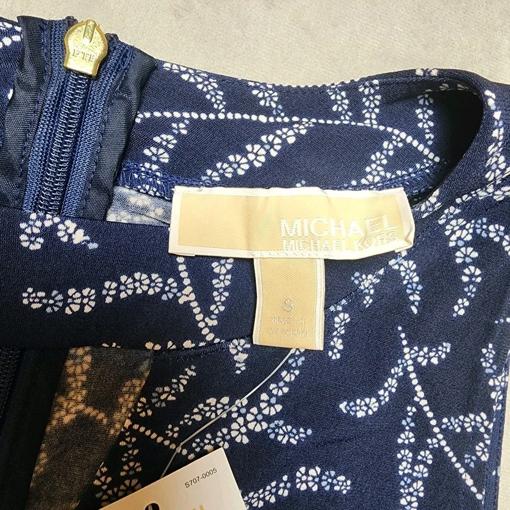 NWT Michael Kors Women's Floral Print Sleeveless Tank Top‎ True Navy Size Small